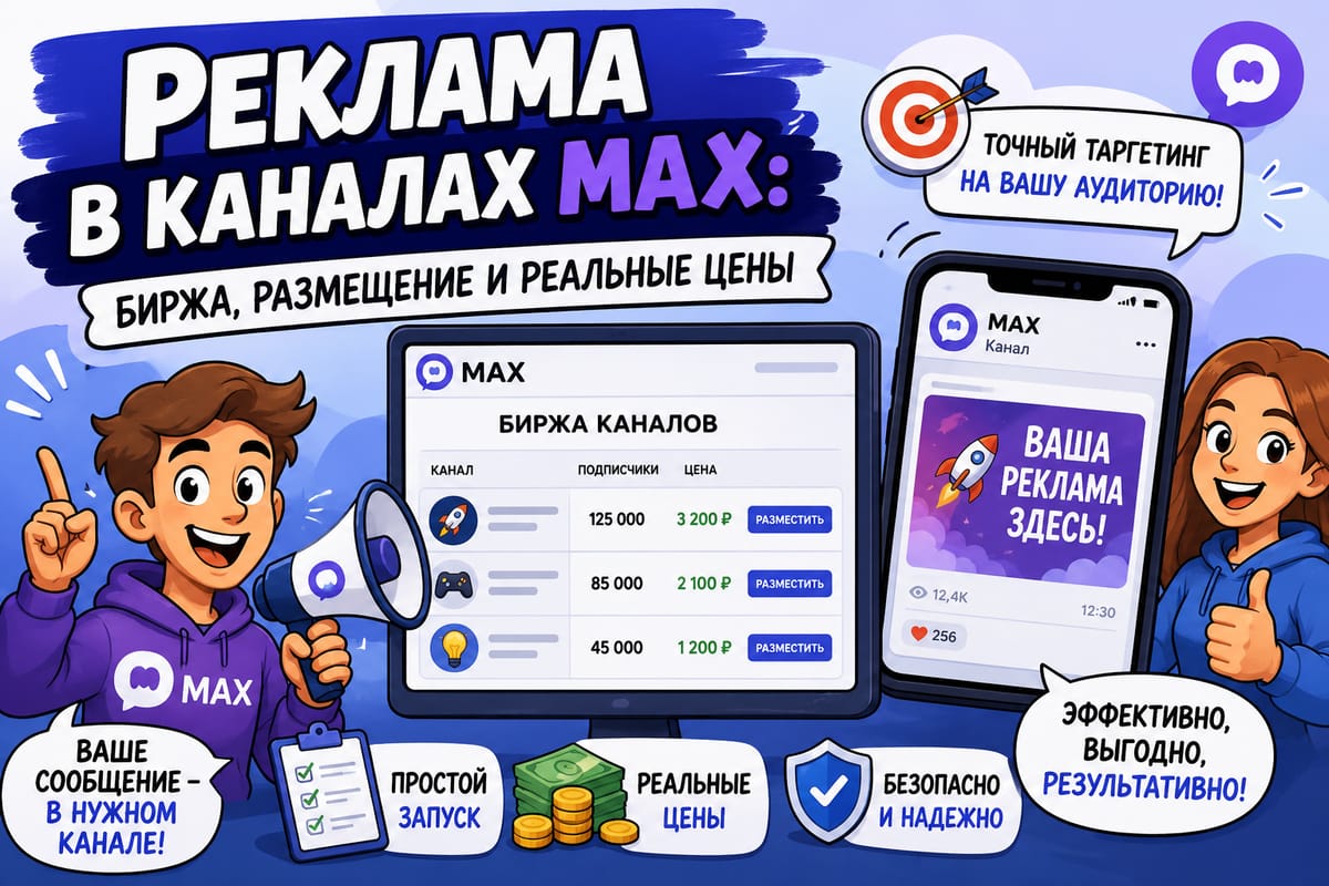 Реклама в каналах MAX: Биржа, размещение, купить рекламу