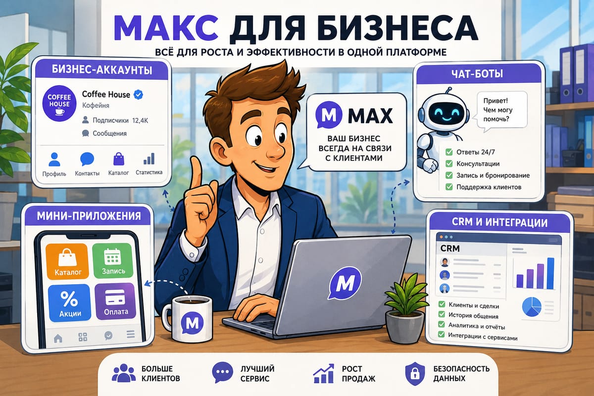 МАКС для бизнеса: бизнес-аккаунт, чат-боты, мини-приложения и CRM